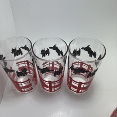 4 Vtg Federal Scotty Dog Terrier Tumblers Bar Ware Black/Red & 6 mini tumblers
