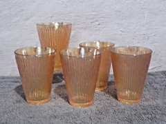 Vintage Jeanette Tree Bark Marigold Iridescent Carnival Juice Glasses Set of 5