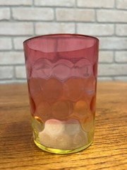 Scarce Antique Hobbs Inverted Thumbprint Amberina / Rubina Verde Glass Tumbler