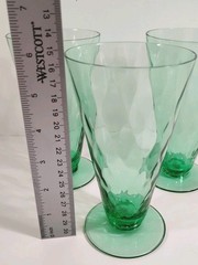 Vintage Optic Uranium Glass Footed Tumblers Set Of 4 Deep Green Glows 6″