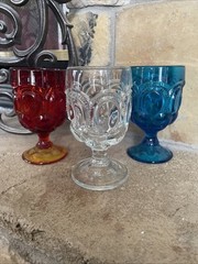 Rainbow Set of (3) VTG Moon and Stars Goblets LE Smith