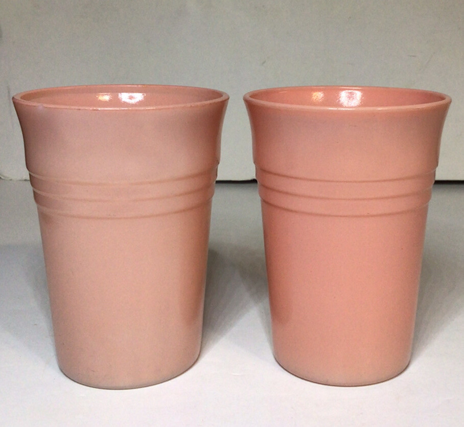 Hazel Atlas Moderntone Platonite Flat Tumblers Pastel Pink 9 Oz Vtg Set Of 2