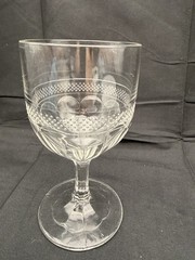 Antique EAPG Dewdrop Band Goblet Clear Pressed Glass c1880 Victorian