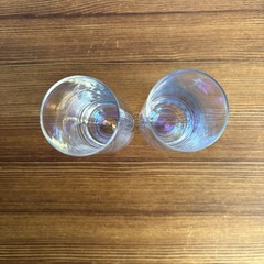 Pair Iridescent Stemless Champagne Flutes Rainbow Luster Toasting Glasses