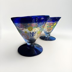 Kosta Boda Royal Caribbean Hand Blown Margarita Cocktail Glasses Cobalt Clear