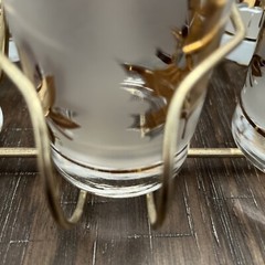 Vintage Libbey Gold Leaf High-ball Frosted Glasses 8-Piece Set – Metal Carrier