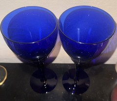 (2) Vintage Cobalt Blue Stemmed Water Wine Goblets 8” X 3” More Available