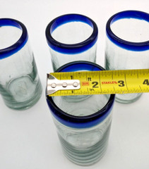 Mexico Hand Blown Glass Tumblers Clear With Cobalt Blue Rim 5.5″ Set of 4