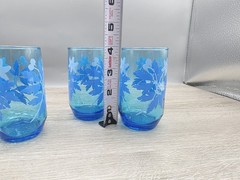 Set Of 3 Libbey Blue Floral Daisy Glasses 5” MCM Great Condition Flower Vintage