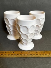 3 JEANETTE SHELL PINK MILK GLASS THUMBPRINT JUICE GLASSES CUPS VINTAGE