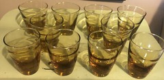 Ten Vintage Libbey Ripple Honey Yellow Glasses Each Hold 5 Oz. But 2 Sizes