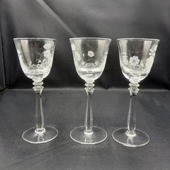 Vintage Set Of 3 Italian Cordial Glasses Hand-etched Triple Wheat Stalk Design