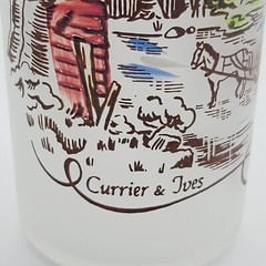 Currier and Ives Frosted Drinking Glass Tumbler Barware Pub Kitchenware Vintage