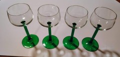 Set Of 4 Vintage Luminarc France Emerald Green Stem Rhine Wine Glasses
