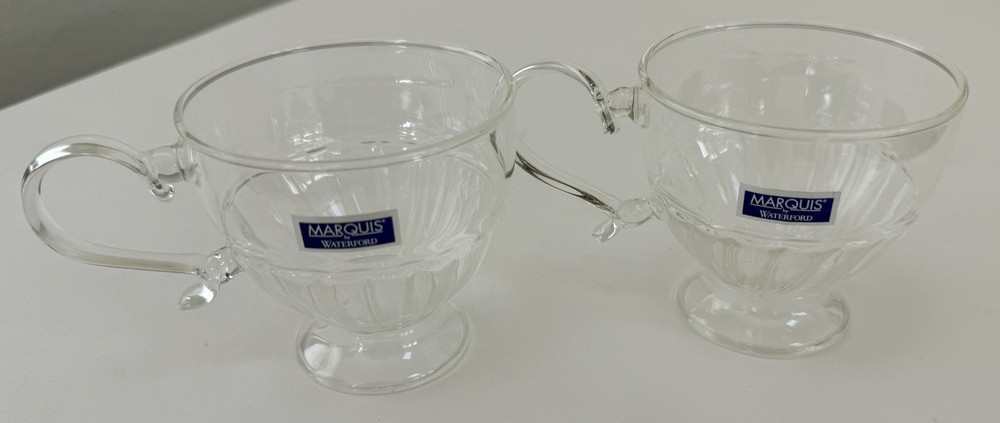 2 WATERFORD MARQUIS Tea Party Cups / Glasses HEAT RESISTANT Tempered Glass NICE!
