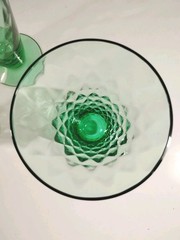 Vintage Optic Uranium Glass Footed Tumblers Set Of 4 Deep Green Glows 6″