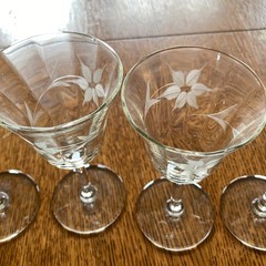 Cordial Liqueur Stems Set of 4 Wheel Etched Floral 5″ Glass Ware Vintage Barware