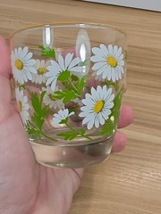 VTG Libbey Glass White Daisy Juice Glass Yellow Rim MCM Replacement