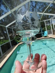 Unknown Maker Grey Cut Rose Ball Stem 8.5oz Goblet Water UNK9113 Very Good Cond.