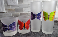 4 Frosted Butterfly Glasses/Tumblers 2 Hi Ball 2 Low Ball Darington Designs NICE