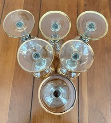 Vintage Set of 6 Gold Encrusted Wine Cordial Glasses Polish Eastern European 6″H