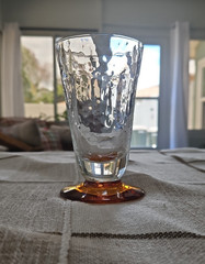 4 Vintage Clear Optic Panel Textured Glasses Amber Footed 4.75″ Retro HTF