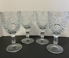 Set of 4 Libbey Glass Hobstar Water Goblets Star Burst Thick Glass 7”H Vintage-2