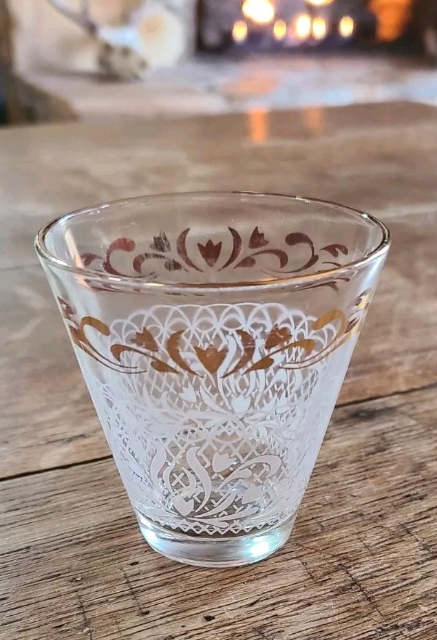 Vintage Mid Century Double Shot Liqueur Glass Gold Rim Cocktail Glass
