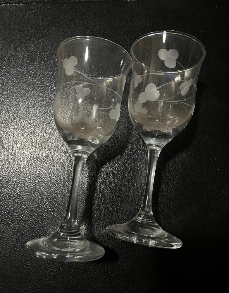 2 – Etched Wine Glasses Set Of 2 Clear Floral Design