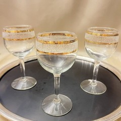 Culver Icicle Set of 3 Wine Glasses 6 oz MCM Clear Glass 22K Gold Trim