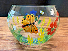 Royal Danube Hand Painted Floral Butterfly Crystal Glass Bowl/Vase Romania GREAT