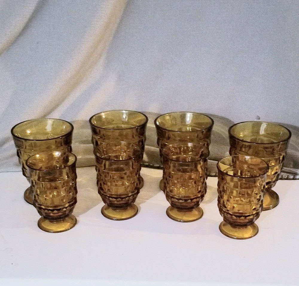 4 Vintage Indiana Glass Sm Water and 4 Sm Juice Glasses Gold