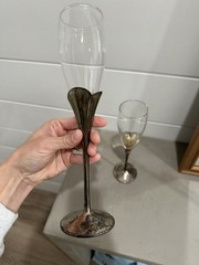 Lenox «True Love»» Champagne Flutes Set of 2 Toasting Glasses Silverplated Stem