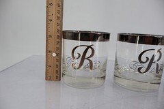 Glastonbury Monogram Letter R Platinum Silver Rocks Glasses Set of 4 Vintage