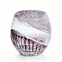 Round Crystal Whiskey Glasses 11 oz Edo Kiriko Hand-Cut Cocktail Tumbler Purple