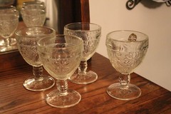 Lot of 4 Indiana Glass Tiara Clear Sandwich 5 inch Goblets 1 w/ Original Sticker
