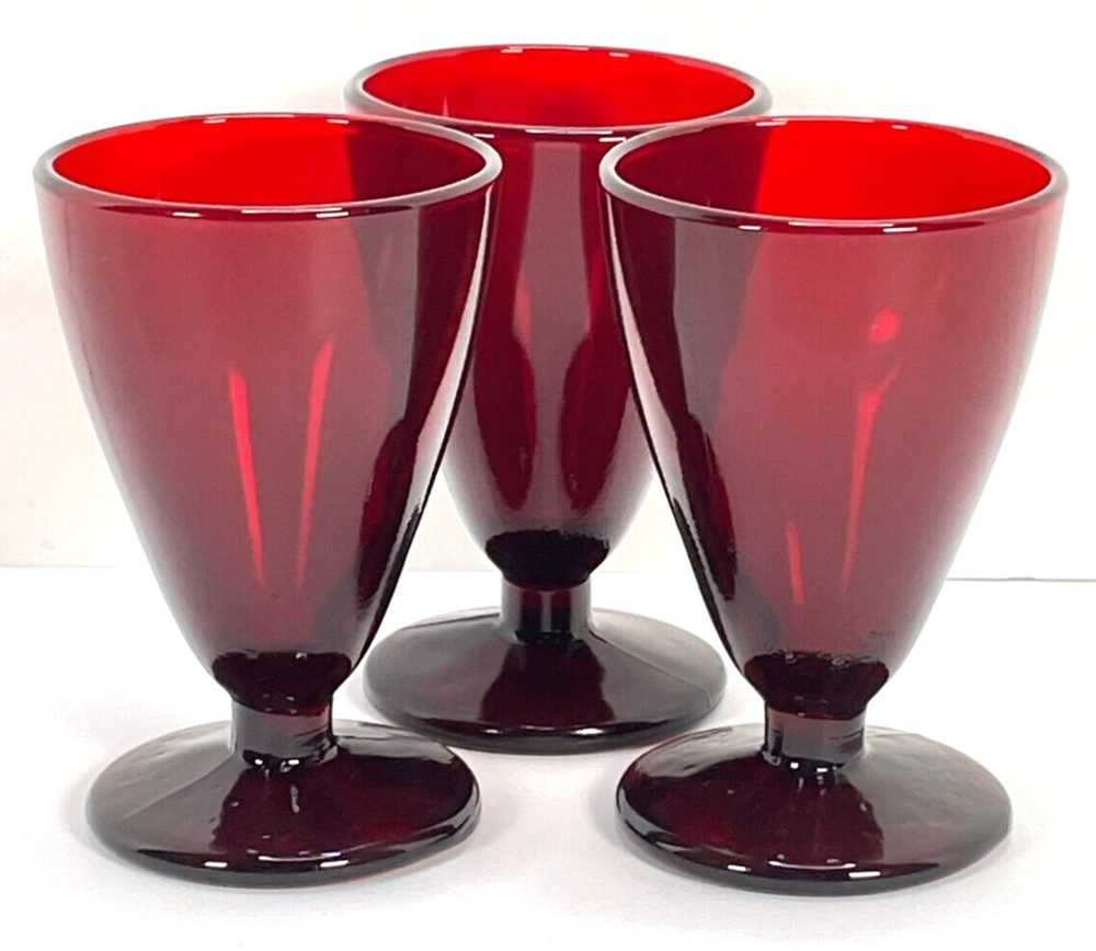 VTG Anchor Hocking Royal Ruby Red Cordial Shot Glasses 3.5″ Liqueur Set of 3