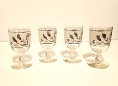 Libbey Stemmed Frosted Glasses Silver Leaf Design Vintage Set of 4