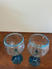 2-handmade, hand-blown Mexican glass wine or water goblets featuring a distinct