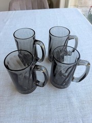 Set of 4 Vintage Libbey Smoke Gray Optic Swirl Beer Mugs Heavy Glass 5.5″