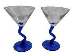 Vintage Libbey Cobalt Blue Z Stem Mini Martini Cocktail Glasses GUC A Pair