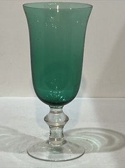 Vintage Cobalt Green Blown Glass Wine Water Glass Goblet Tulip Bell Shaped 7.5”