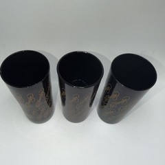 Set Of 3 Ed•Hardy Designs Black Glass Tumblers 5.75″ Tattoo Style Designs
