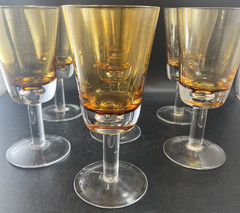 Winterthur Jewel Tone Goblets Amber Glass Hand Blown 16 oz 8 1/4″ Set of 7