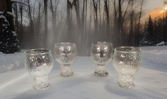 4 MCM VTG Indiana glass glacier clear textured ice bark water goblet/glasses