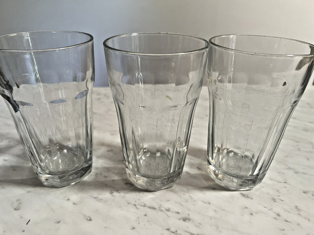 3 Pasabahce Palaks 12 Oz Drinking Tumblers Set 10 Panel Cut Glasses Turkey