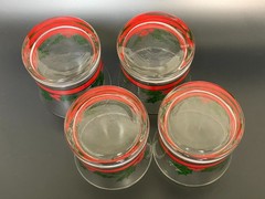 1989 Christmas Poinsettia Set of 4 Santa’s Attic Glass Cups w/ Orginal Gift Box