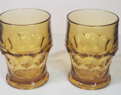 Anchor Hocking Georgian Amber Yellow Honeycomb Flat Tumbler 9 oz Glass Set 2