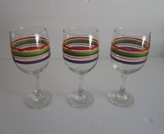 Set of 7 VTG Libbey Blue Red Green Yellow Striped Water Glasses 8 OZ