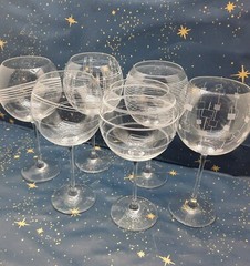 Mikasa Cheers Crystal Wine Etched Glasses Dots Swirls Lines Set of 6 -EUC Bubble